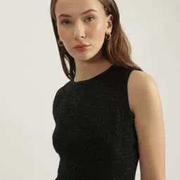 Elle Black Cotton Embellished A-Line Dress image 5