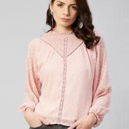 Marie Claire Peach Self Design Top-image-50