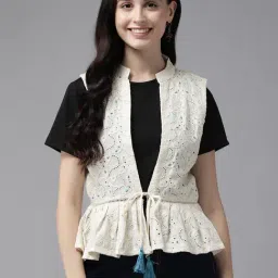 Aarika White Cotton Embroidered Shrug-image-2