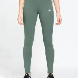 adidas Green Striped Regular Fit W 3S TIG Tights-image-10
