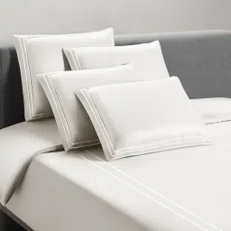 Sansaar Grey Cotton Geometric 210 TC King Flat Bedsheet with 2 Pillow Covers image 1