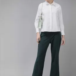 Van Heusen White Cotton Chequered Formal Shirt image 4