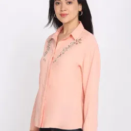 SHAYE Peach Regular Fit Embellished Shirt image 4