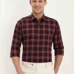 Allen Solly Maroon Cotton Slim Fit Checks Shirt image 1