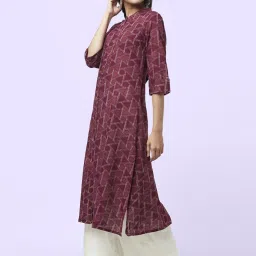 YU by Pantaloons Maroon Cotton Printed Straight Kurta image 4