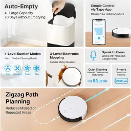 TP-Link Tapo RV10 Plus Robotic Vacuum Cleaner & Mop + Smart Auto-Empty Dock (White) image 4