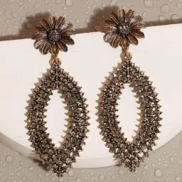 Sohi women's intricate daisy eye drop earrings gold image 1