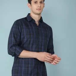 Crimsoune Club Navy Cotton Slim Fit Checks Shirt image 1