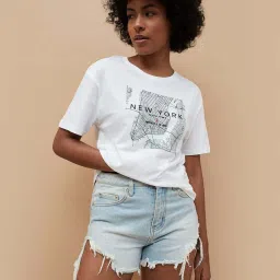 Fame Forever by Lifestyle White Cotton Printed T-Shirt image 1