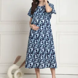 Secret Wish Navy Floral Print Maternity Night Dress image 1