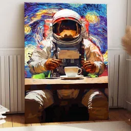 Art Street Multicolor Cotton Canvas Astronaut With Coffee Graffiti Painting image 1
