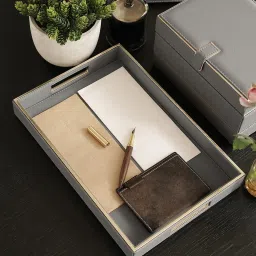 Pure Home and Living Grey Leather Solid Tray image 1
