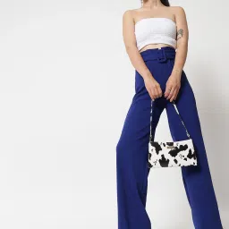 Kotty Blue & Khaki Solid High rise Trousers (Pack Of 2) image 4