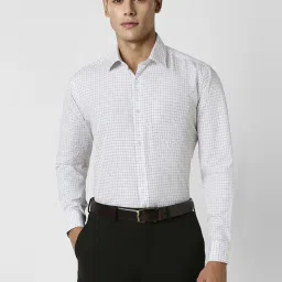 Van Heusen White Cotton Regular Fit Checks Shirt image 1