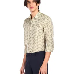 Arrow Beige Cotton Linen Slim Fit Printed Shirt image 3