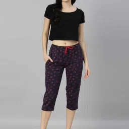 Kryptic Navy Elasticated Waist Band Relaxed Fit Printed Cotton Capris - Pack of 2 image 4