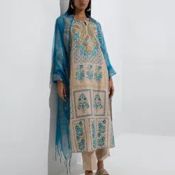 Vark by Westside Beige Straight Kurta, Ethnic Pants, and Dupatta Set-image-26