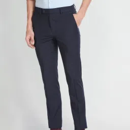 Arrow New York Dark Blue Slim Fit Checks Trousers image 4