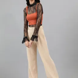 Kotty Beige Regular Fit High Rise Trousers image 4