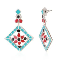 Estele Rhodium-Plated Oxidized Geometric Dangler Earrings for Women/Girls image 4