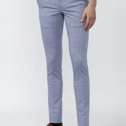 Van Heusen Blue Slim Fit Checks Trousers image 1