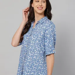 Cantabil Blue Cotton Printed Shirt image 4