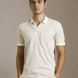 Louis Philippe White Cotton Slim Fit Printed Polo T-Shirt image 1