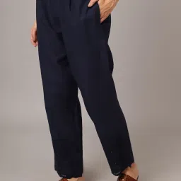 Cantabil Navy Cotton Embroidered Regular Fit Pants image 3