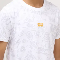 Jack & Jones Junior Boys Bright White Cotton Regular Fit Printed T-Shirt image 4