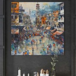 999Store Multicolor Canvas Bustling Bazaar In The Heart Of The City Painting-picture-49
