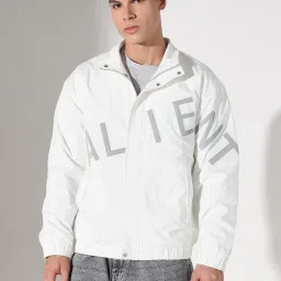 SHOWOFFFF White Nylon Printed Regular Fit Jacket image 1