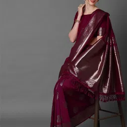 Saree Mall Maroon Silk Woven Saree With Unstitched Blouse image 3