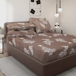 Klotthe Multicolor Cotton Blend Printed 300 TC King Fitted Bedsheet with 2 Pillow Covers image 1