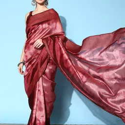 Saree Mall Maroon Cotton Silk Woven Saree With Unstitched Blouse image 1