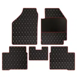 Elegant Luxury Leatherette Black & Red Carpet Car Mat Compatible With Volkswagen Polo 2014 Onwards-image-89