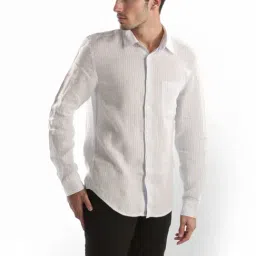 celio Celio* Ray Light Blue Linen Regular Fit Striped Shirt-picture-25