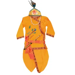 Ahhaaaa Kids Yellow Embroidered Kurta, Dhoti, Pagri with Flute image 1