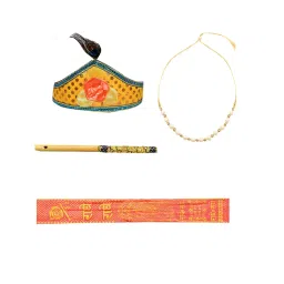 Ahhaaaa Kids Yellow Embroidered Kurta, Dhoti, Pagri with Flute image 4