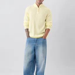 The Souled Store Men Ribbed Mock Collar Half Zipper Oversized Pullover image 3