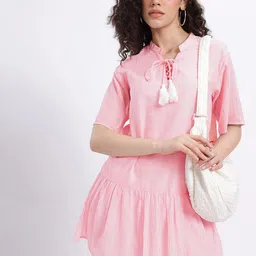 glitchez Striped Flared Sleeve Drop-Waist Dress-image-12