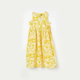 Melange by Lifestyle Kids Yellow & White Cotton Floral Print Dress-picture-25