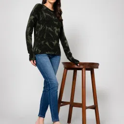 Crozo By Cantabil Dark Green Wool Printed Pullover image 5
