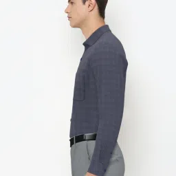 Peter England Navy Cotton Slim Fit Checks Formal Shirt image 3