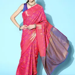 Saree Mall Pink Silk Woven Saree With Unstitched Blouse image 1