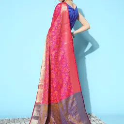 Saree Mall Pink Silk Woven Saree With Unstitched Blouse image 2