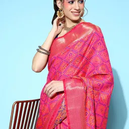 Saree Mall Pink Silk Woven Saree With Unstitched Blouse image 4