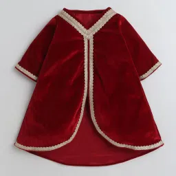 Many Frocks Kids Maroon Solid Kurti with Pyjamas image 3