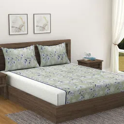Swayam Floral Green & Grey 144 TC Cotton Double Bedsheet with 2 Pillow Covers image 1