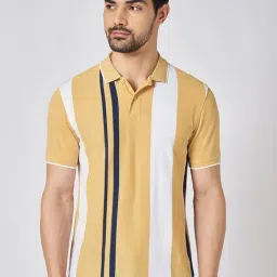 Byford By Pantaloons Yellow Cotton Slim Fit Striped Polo T-Shirt-picture-44