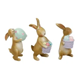 Tayhaa Brown & Purple Polyresin Playful Bunny Showpieces - Set of 3 image 2